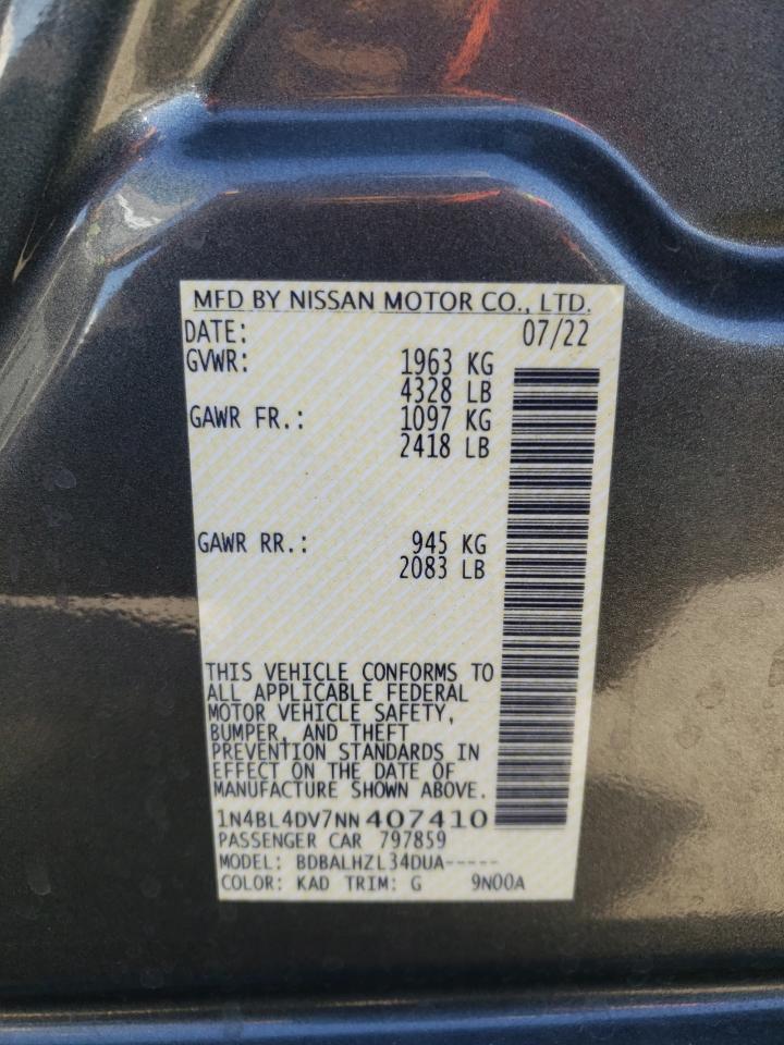 2022 NISSAN ALTIMA SV VIN:1N4BL4DV7NN407410