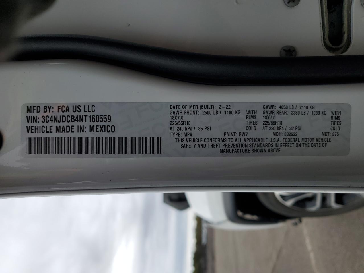 2022 JEEP COMPASS LIMITED VIN:3C4NJDCB4NT160559
