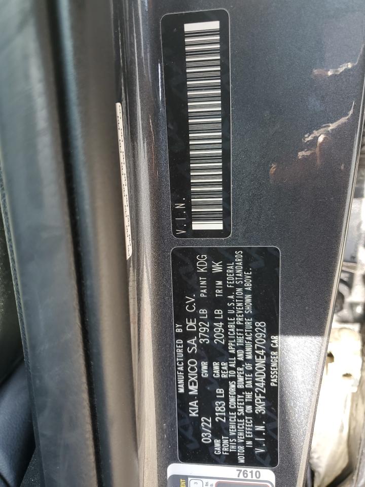 2022 KIA FORTE FE VIN:3KPF24AD0NE470928