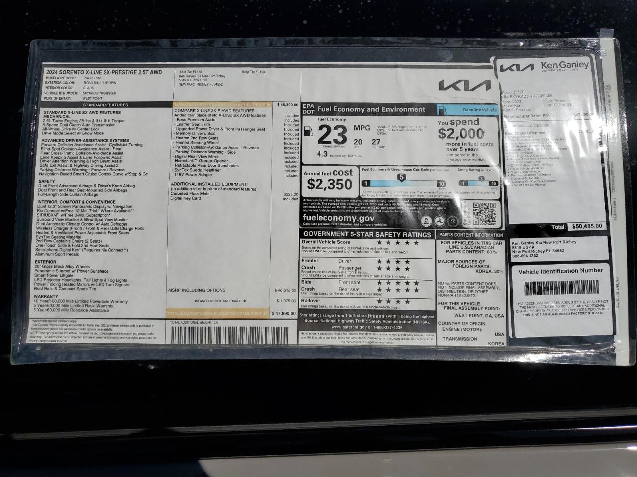 2024 KIA SORENTO SX VIN:5XYRKDJF7RG309368