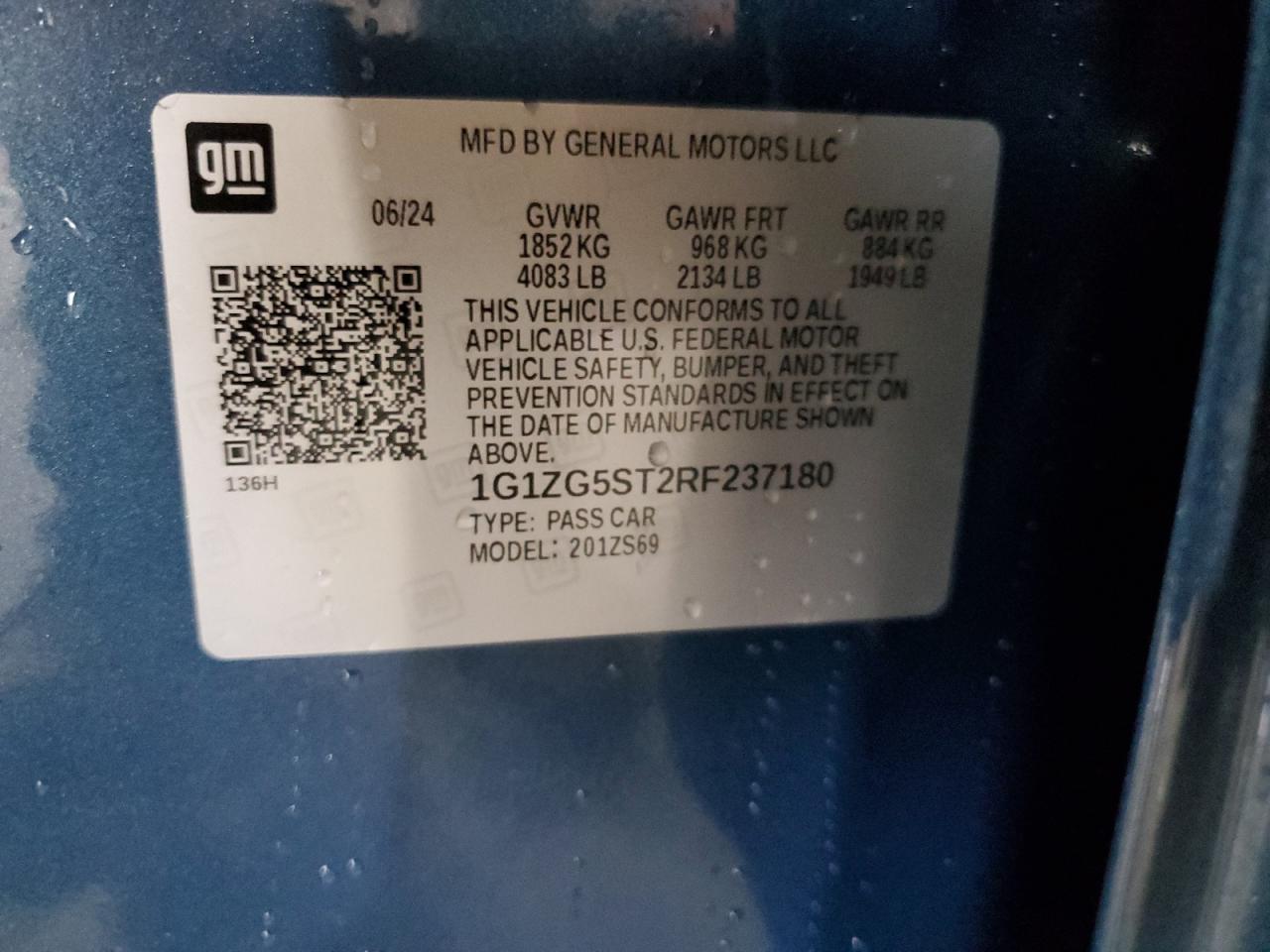 2024 CHEVROLET MALIBU RS VIN:1G1ZG5ST2RF237180