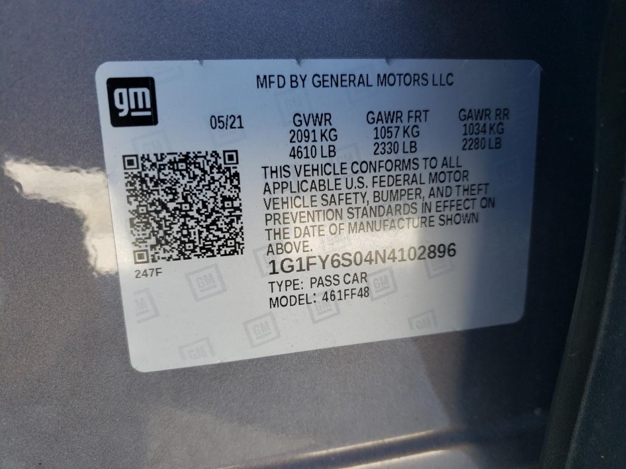 2022 CHEVROLET BOLT EUV LT VIN:1G1FY6S04N4102896