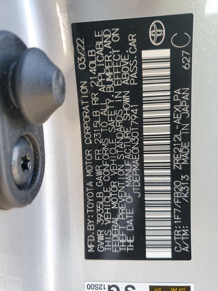 2022 TOYOTA COROLLA LE VIN:JTDEPMAE0N3017941