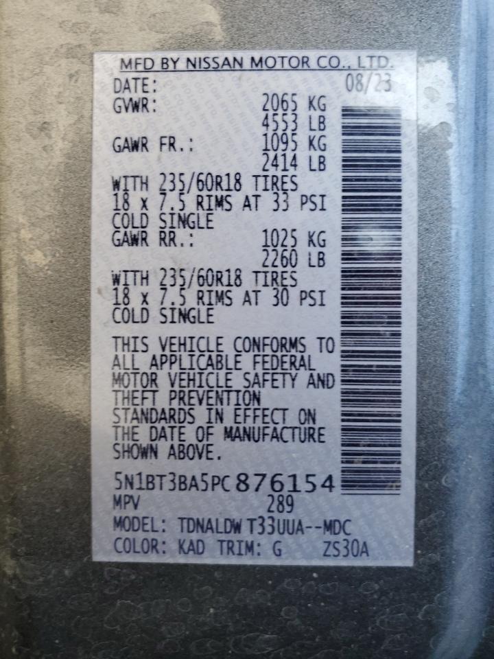 2023 NISSAN ROGUE SV VIN:5N1BT3BA5PC876154