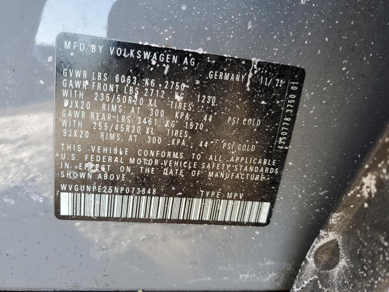 2022 VOLKSWAGEN ID.4 PRO S VIN:WVGUNPE25NP073848