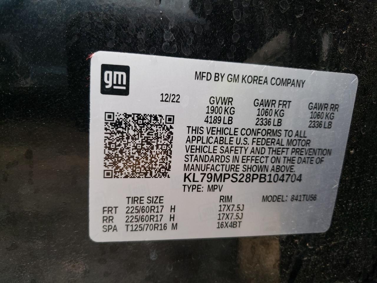 2023 CHEVROLET TRAILBLAZER LT VIN:KL79MPS28PB104704