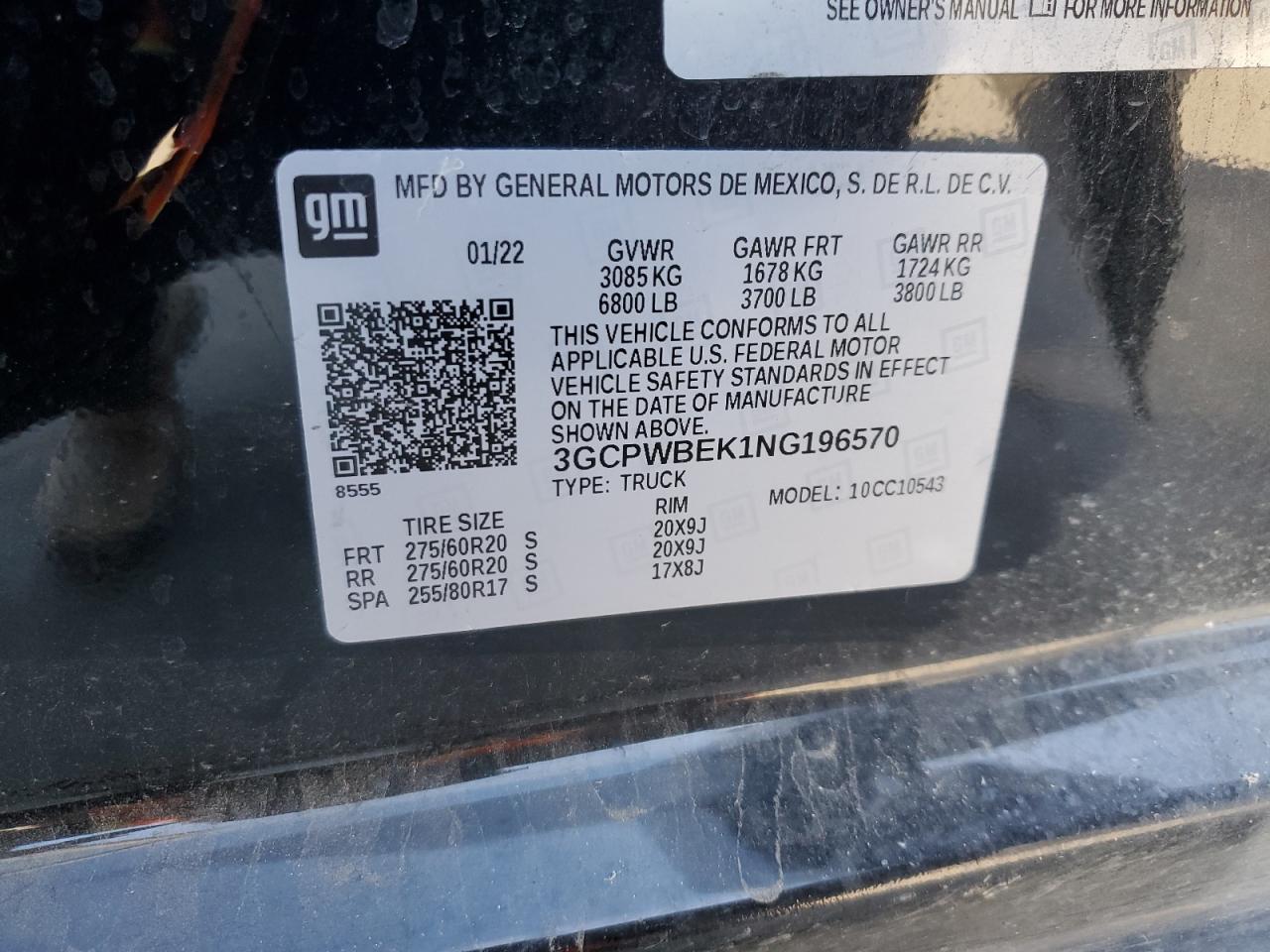 2022 CHEVROLET SILVERADO LTD C1500 CUSTOM VIN:3GCPWBEK1NG196570