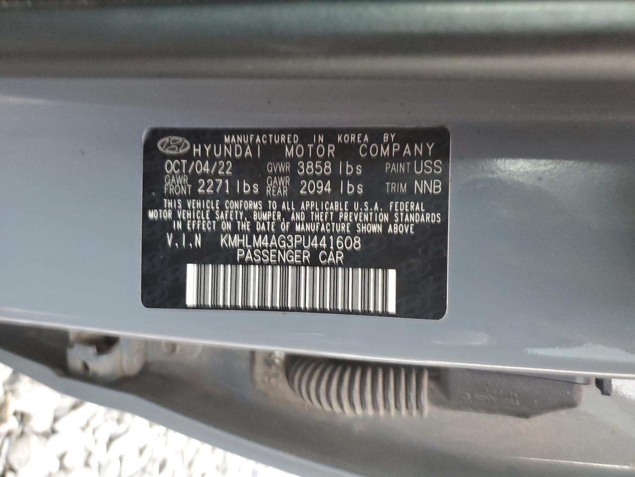 2023 HYUNDAI ELANTRA SEL VIN:KMHLM4AG3PU441608