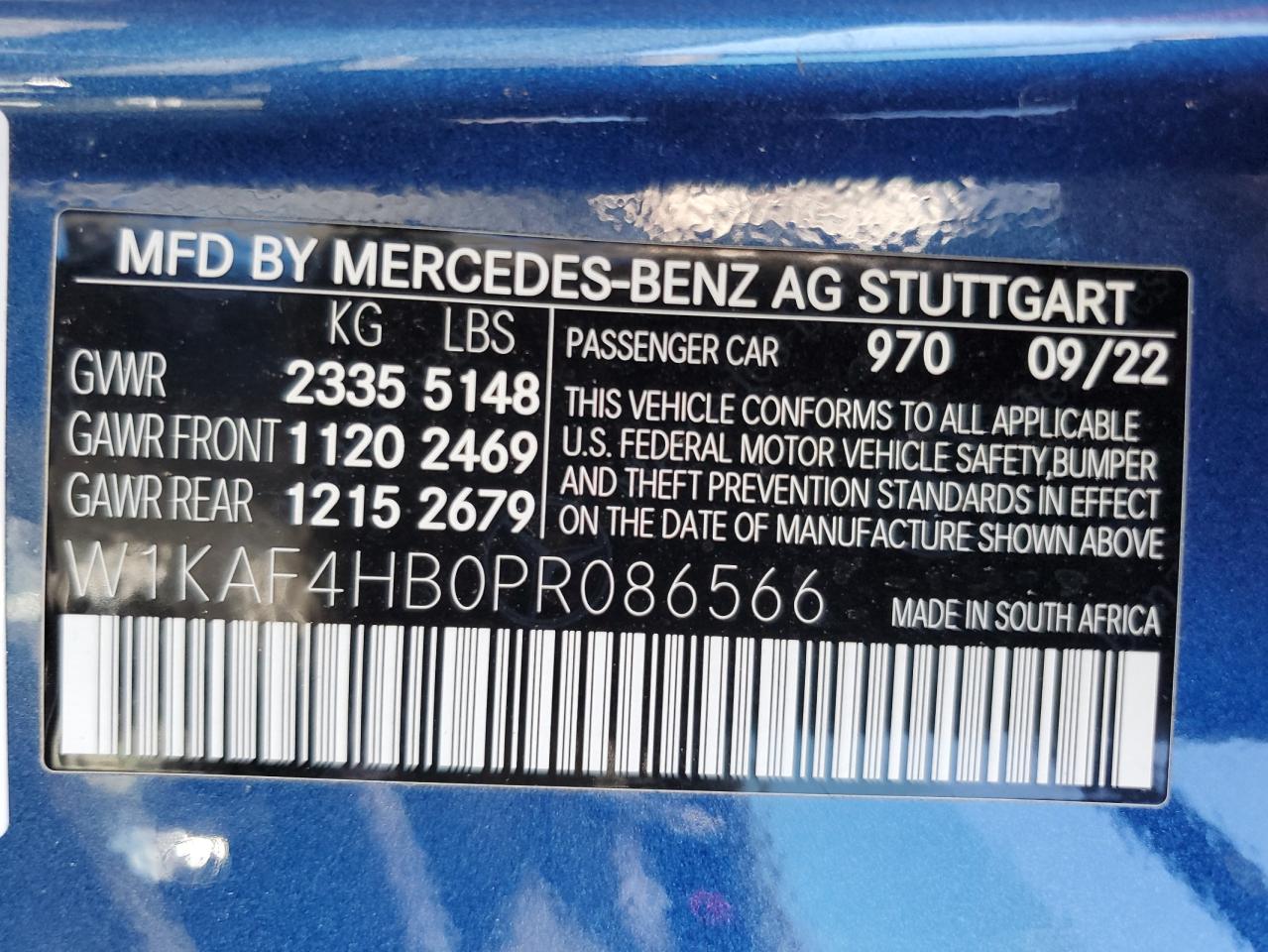 2023 MERCEDES-BENZ C 300 4MATIC VIN:W1KAF4HB0PR086566