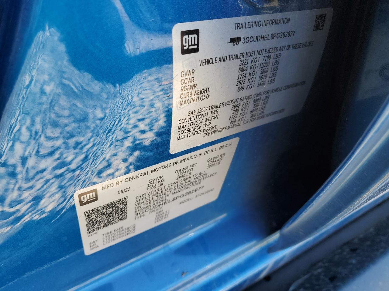 2023 CHEVROLET SILVERADO K1500 ZR2 VIN:3GCUDHEL8PG362977