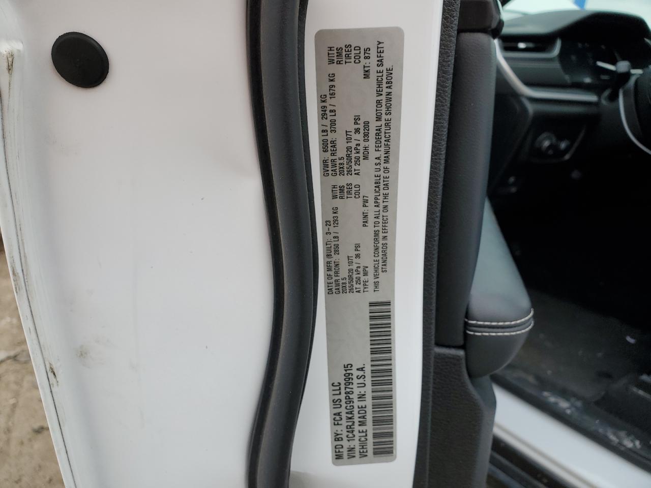 2023 JEEP GRAND CHEROKEE L LAREDO VIN:1C4RJKAG9P8799915