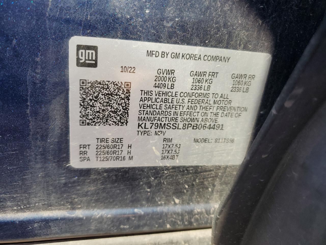 2023 CHEVROLET TRAILBLAZER ACTIV VIN:KL79MSSL8PB064491