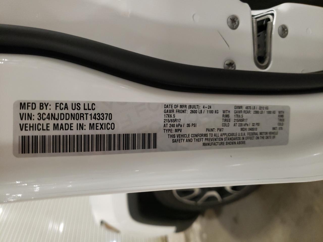 2024 JEEP COMPASS TRAILHAWK VIN:3C4NJDDN0RT143370