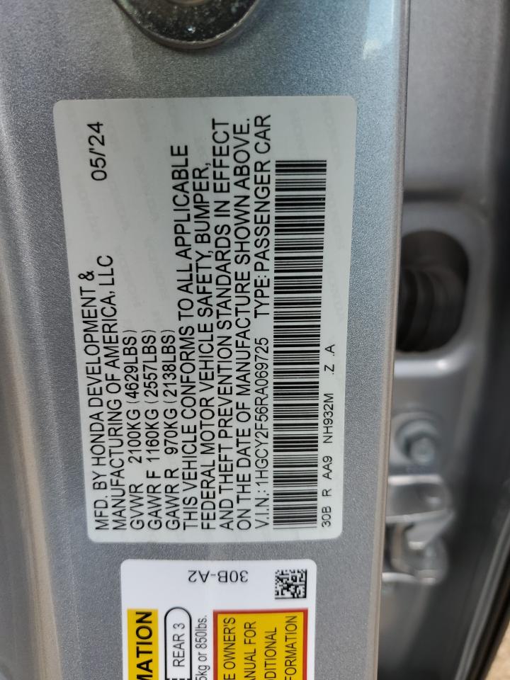 2024 HONDA ACCORD HYBRID SPORT VIN:1HGCY2F56RA069725