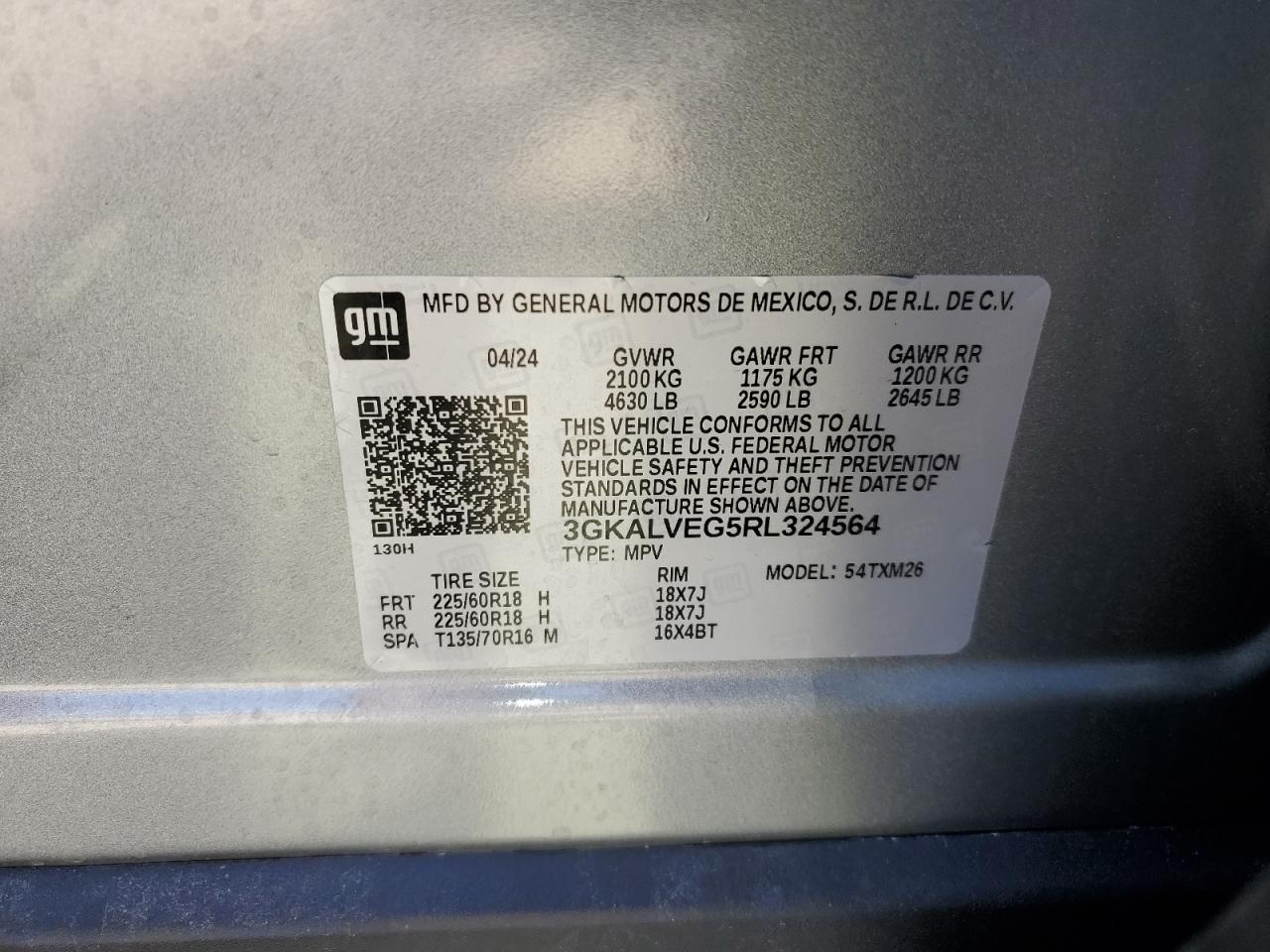 2024 GMC TERRAIN SLT VIN:3GKALVEG5RL324564