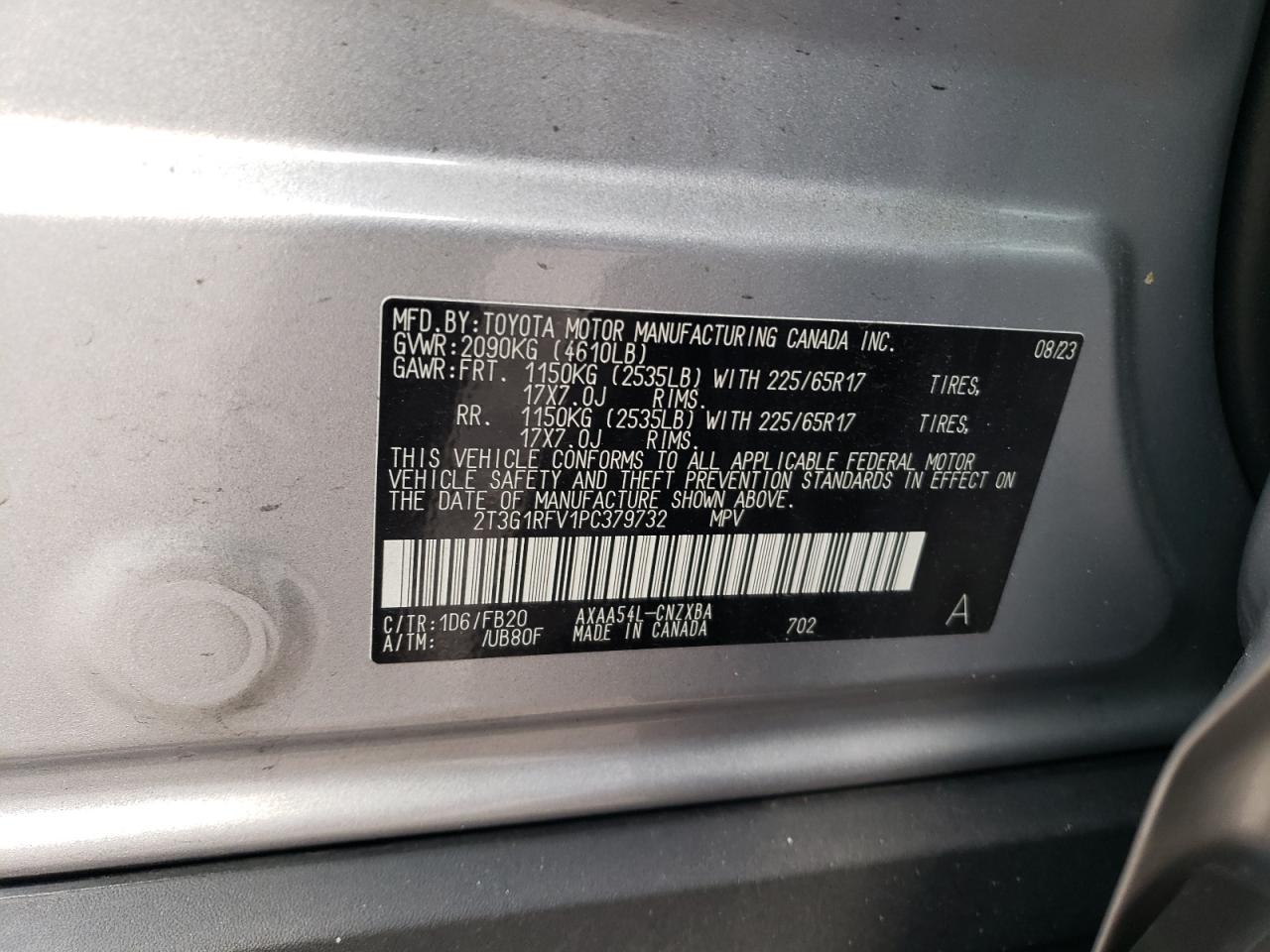 2023 TOYOTA RAV4 LE VIN:2T3G1RFV1PC379732