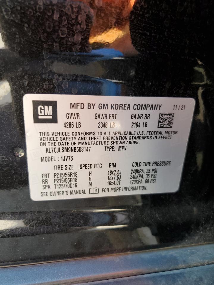 2022 CHEVROLET TRAX 1LT VIN:KL7CJLSM9NB508147