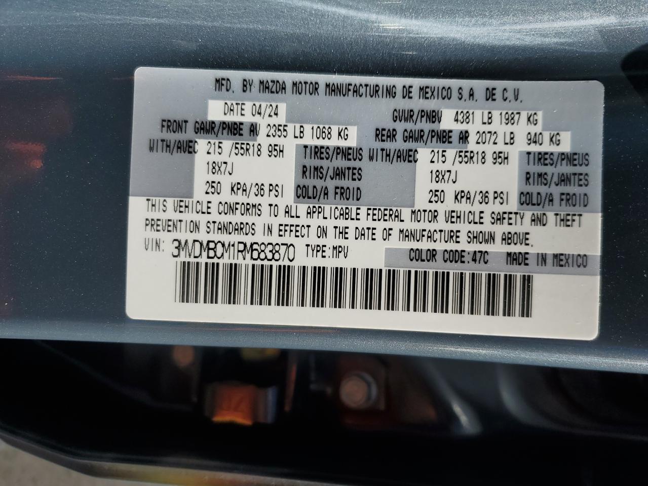 2024 MAZDA CX-30 PREFERRED VIN:3MVDMBCM1RM683870