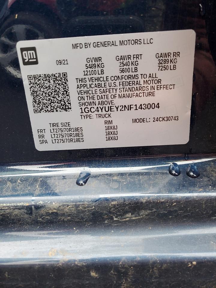 2022 CHEVROLET SILVERADO K3500 LTZ VIN:1GC4YUEY2NF143004