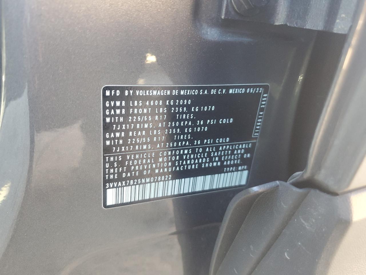 2022 VOLKSWAGEN TAOS S VIN:3VVAX7B25NM078822