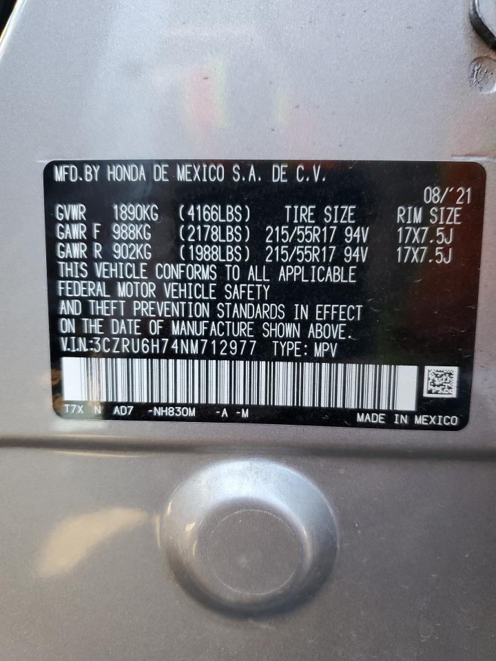 2022 HONDA HR-V EXL VIN:3CZRU6H74NM712977