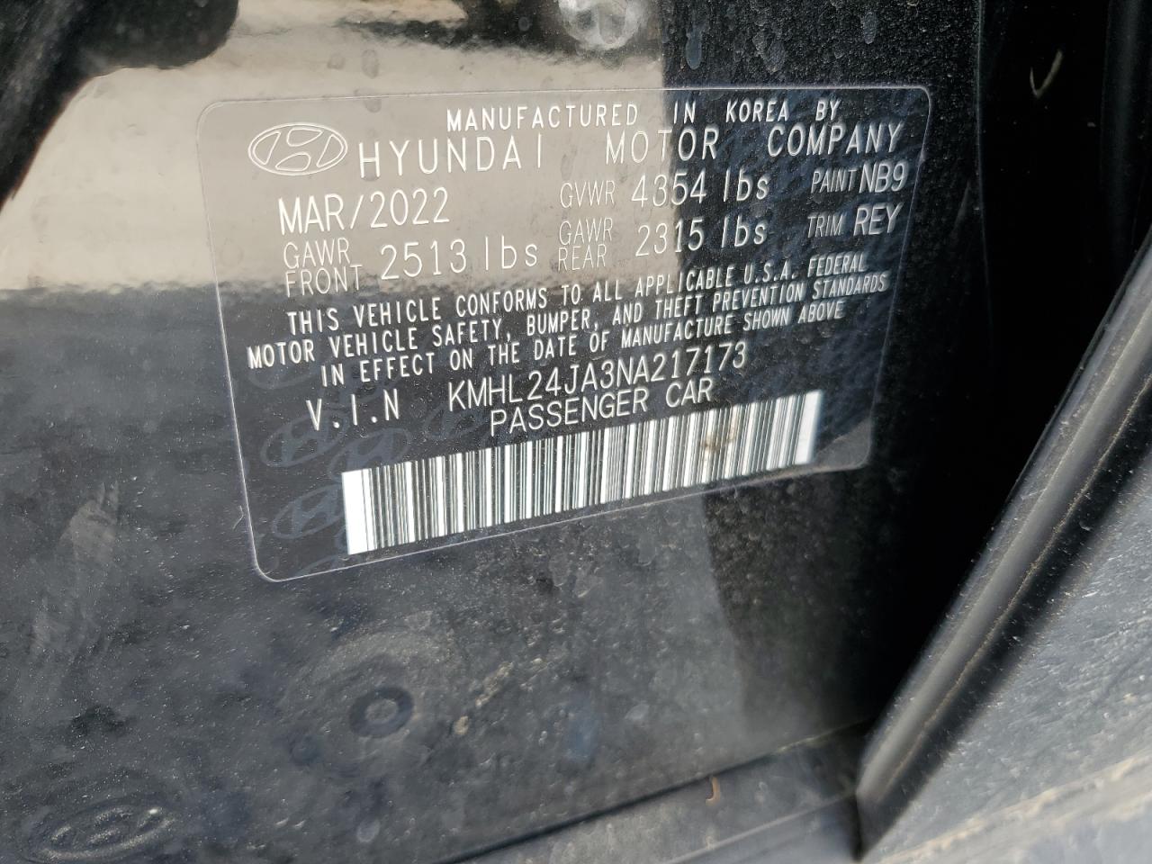 2022 HYUNDAI SONATA SE VIN:KMHL24JA3NA217173