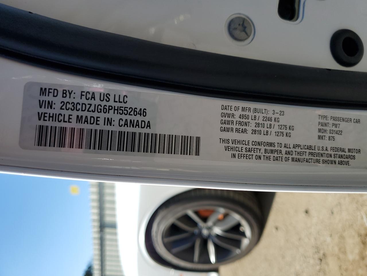 2023 DODGE CHALLENGER GT VIN:2C3CDZJG6PH552646