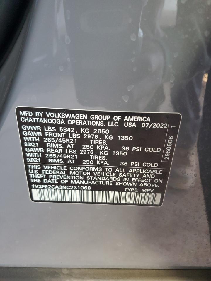 2022 VOLKSWAGEN ATLAS CROSS SPORT SEL PREMIUM R-LINE VIN:1V2FE2CA3NC231068