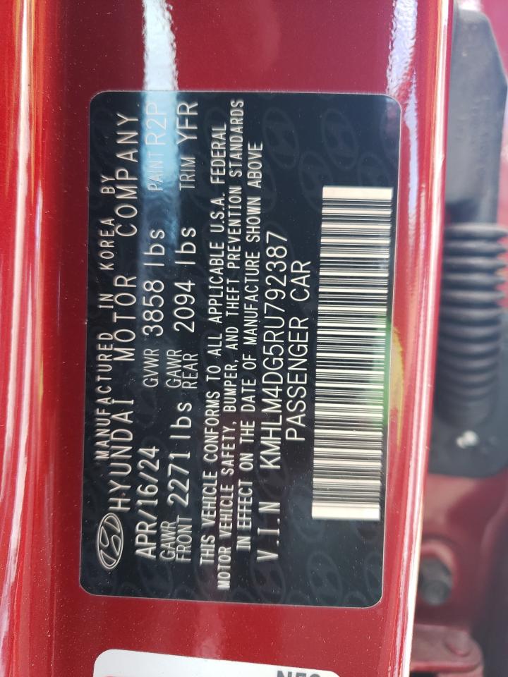 2024 HYUNDAI ELANTRA SEL VIN:KMHLM4DG5RU792387