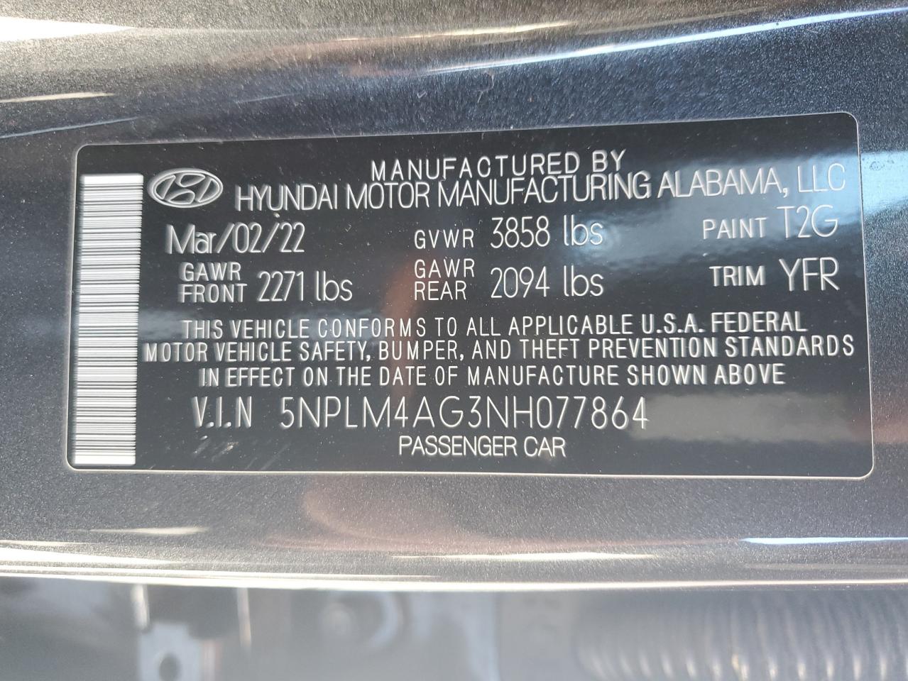 2022 HYUNDAI ELANTRA SEL VIN:5NPLM4AG3NH077864