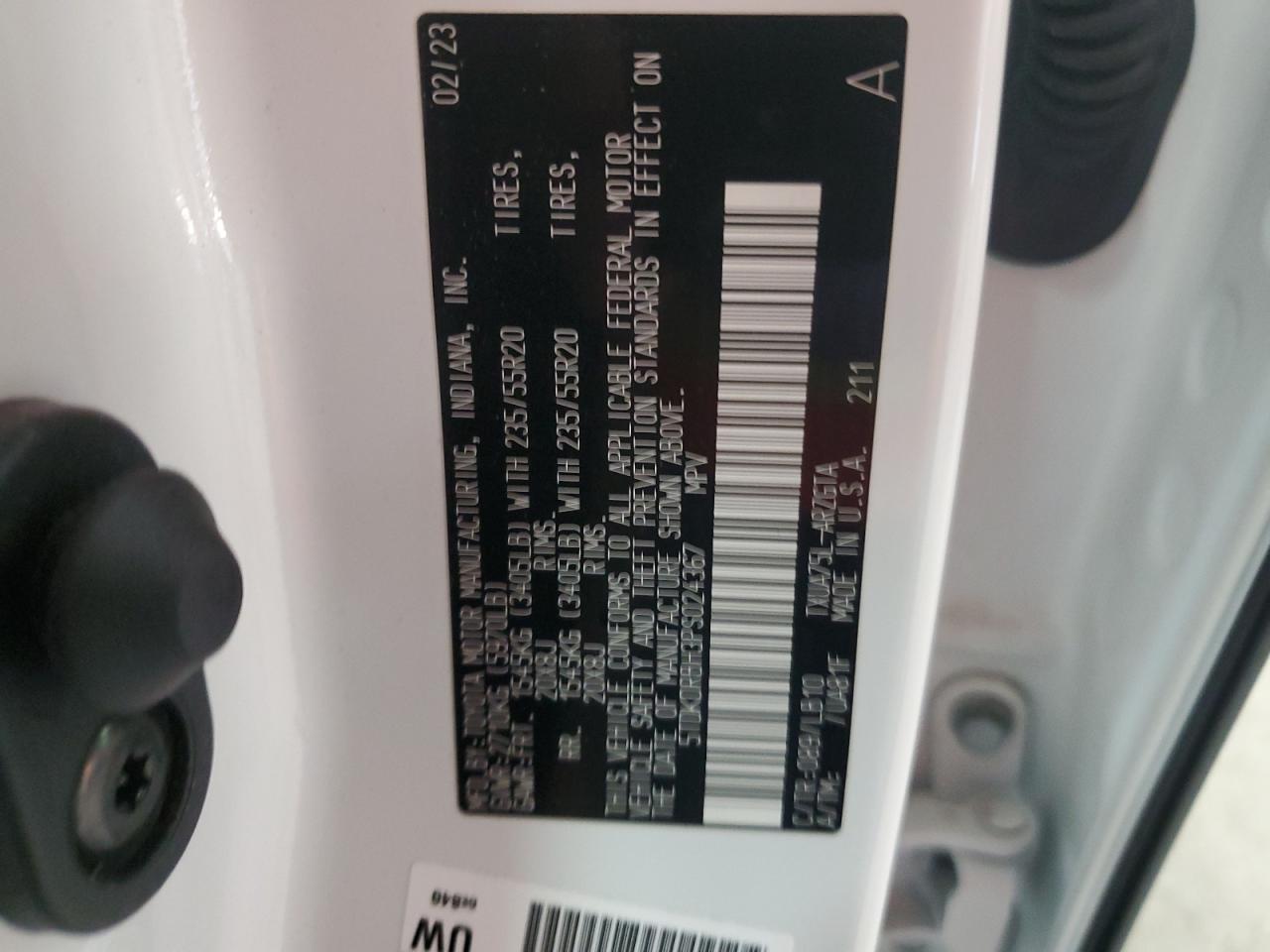 2023 TOYOTA HIGHLANDER L VIN:5TDKDRBH3PS024367