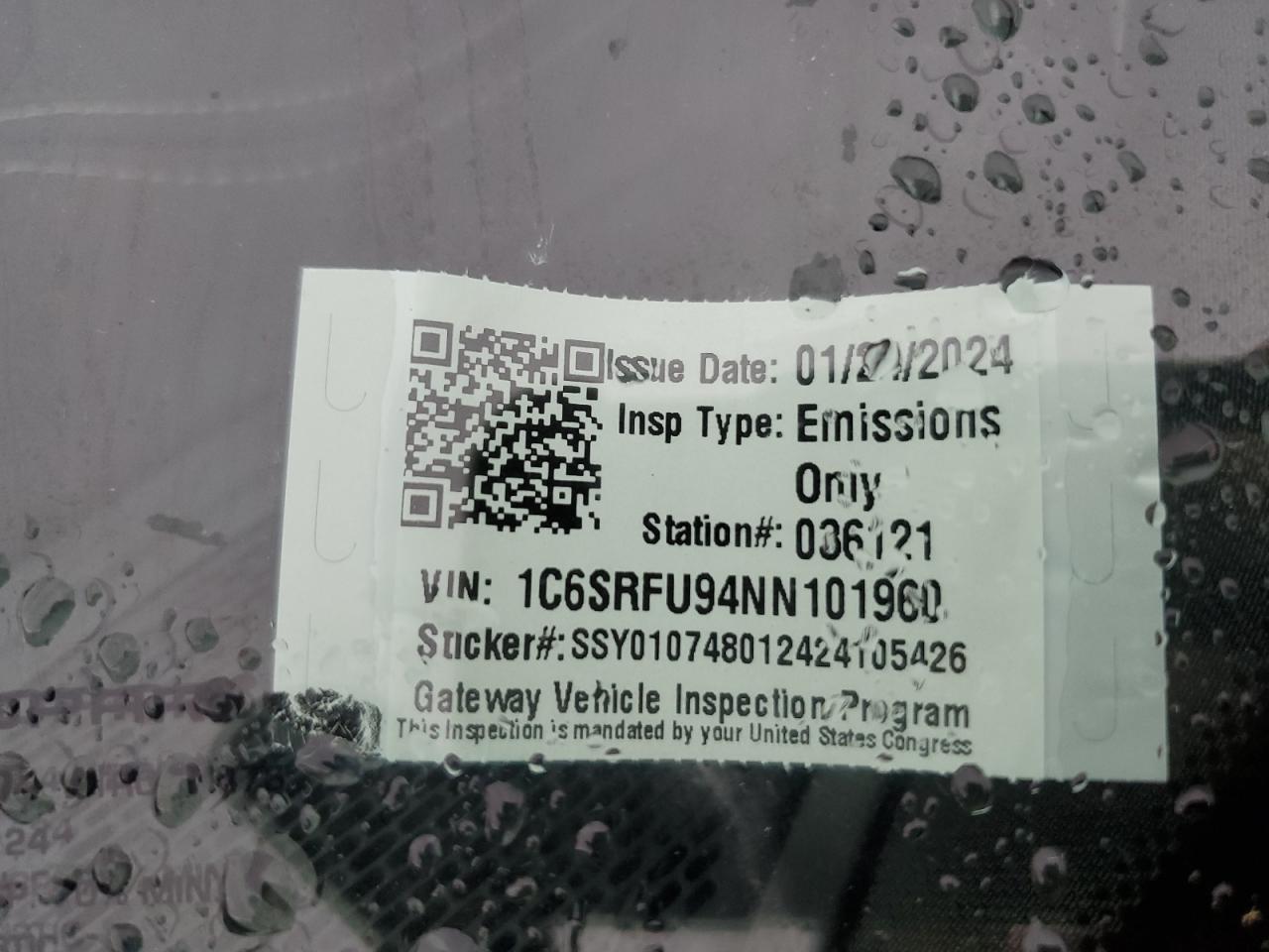 2022 RAM 1500 TRX VIN:1C6SRFU94NN101960