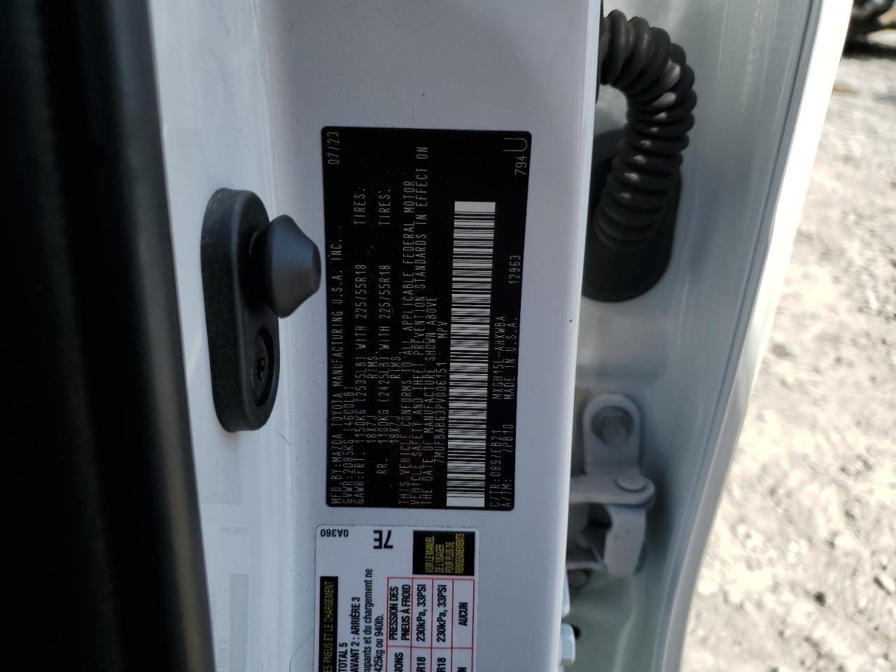 2023 TOYOTA COROLLA CROSS LE VIN:7MUFBABG3PV006151