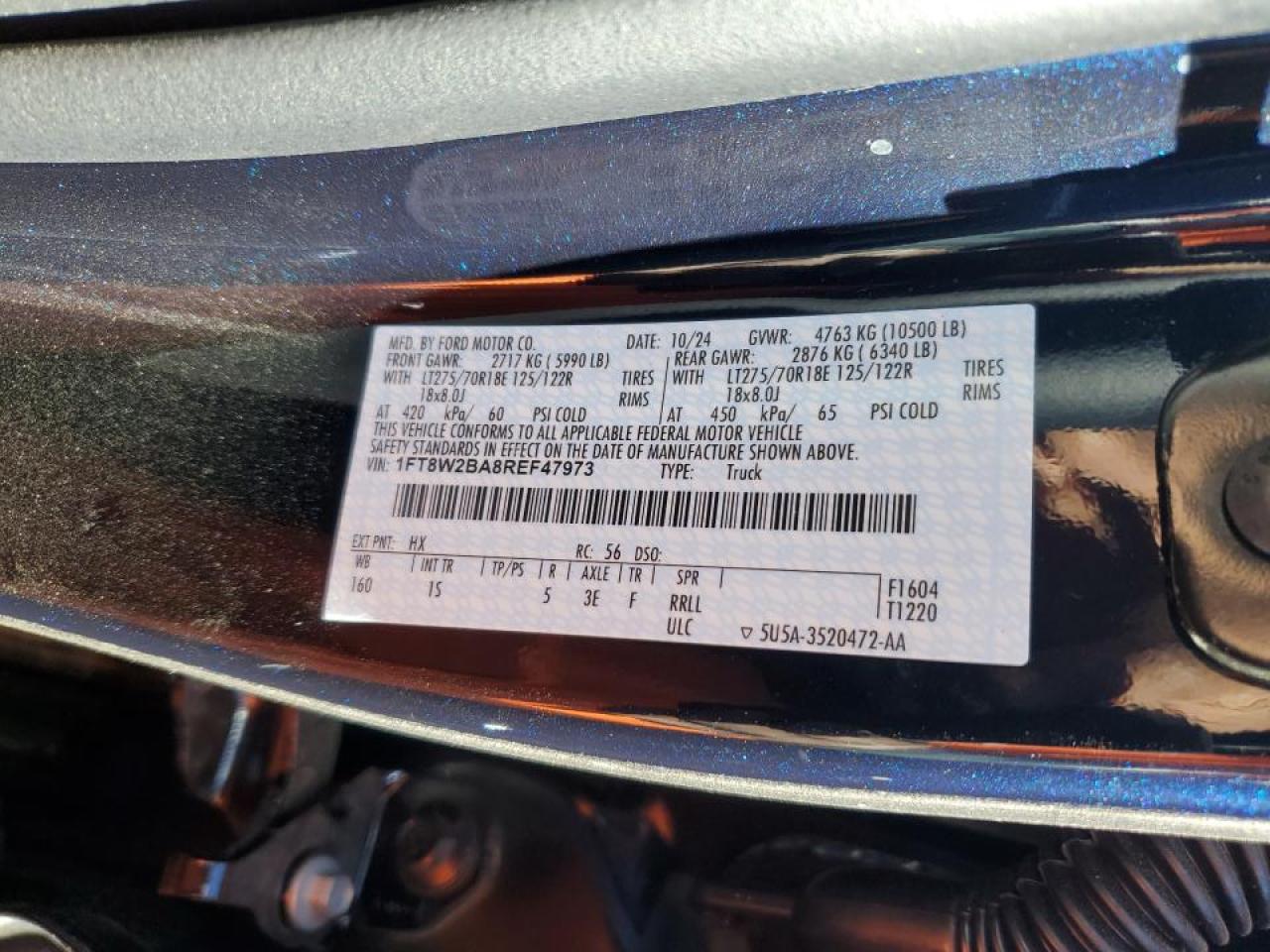 2024 FORD F250 SUPER DUTY VIN:1FT8W2BA8REF47973