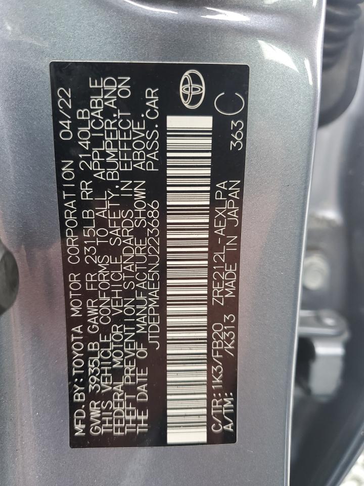 2022 TOYOTA COROLLA LE VIN:JTDEPMAE5NJ223686