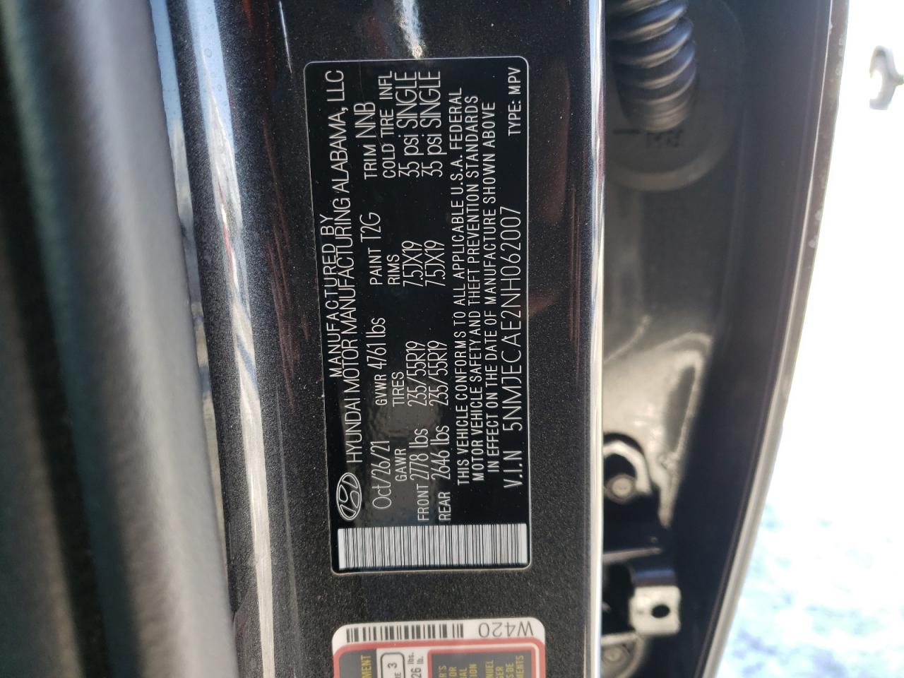 2022 HYUNDAI TUCSON LIMITED VIN:1GT4K0B64AF102767