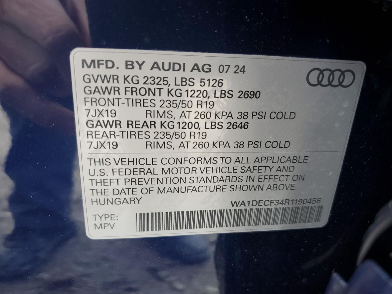 2024 AUDI Q3 PREMIUM S LINE 45 VIN:WA1DECF34R1190456