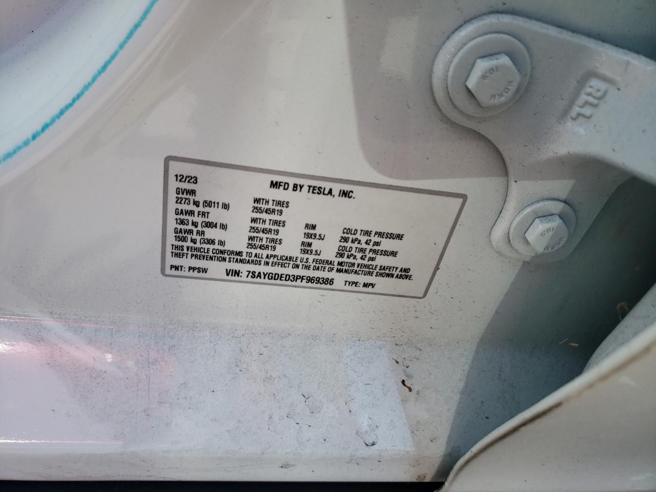 2023 TESLA MODEL Y  VIN:7SAYGDED3PF969386