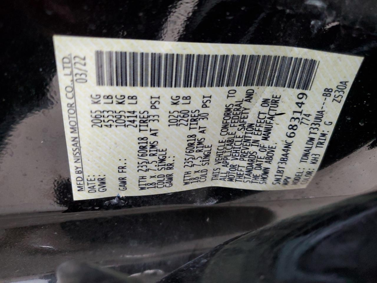 2022 NISSAN ROGUE SV VIN:1GTG5CEN8H1230185
