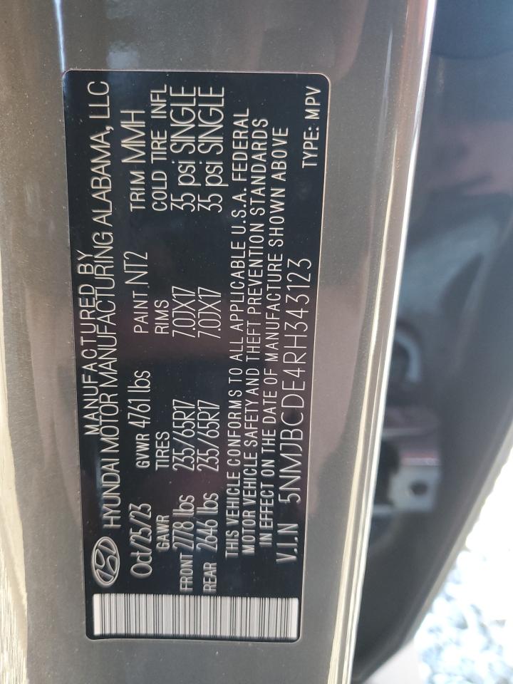 2024 HYUNDAI TUCSON SEL VIN:5NMJBCDE4RH343123