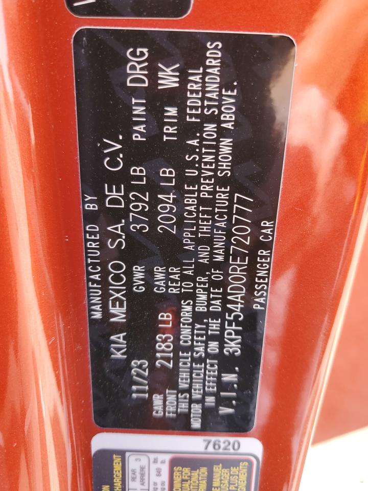 2024 KIA FORTE GT LINE VIN:3KPF54AD0RE720777