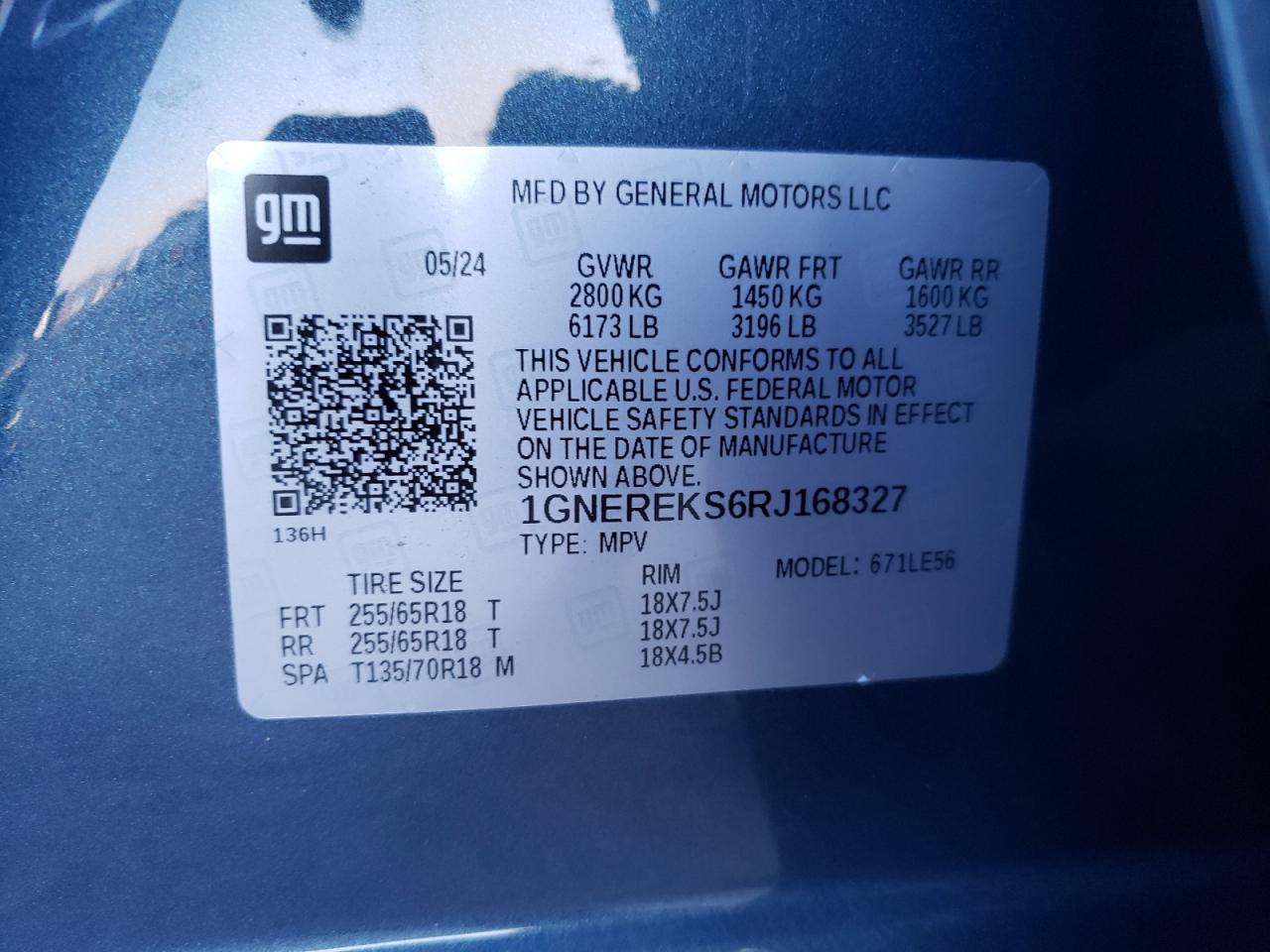 2024 CHEVROLET TRAVERSE LS VIN:1GNEREKS6RJ168327