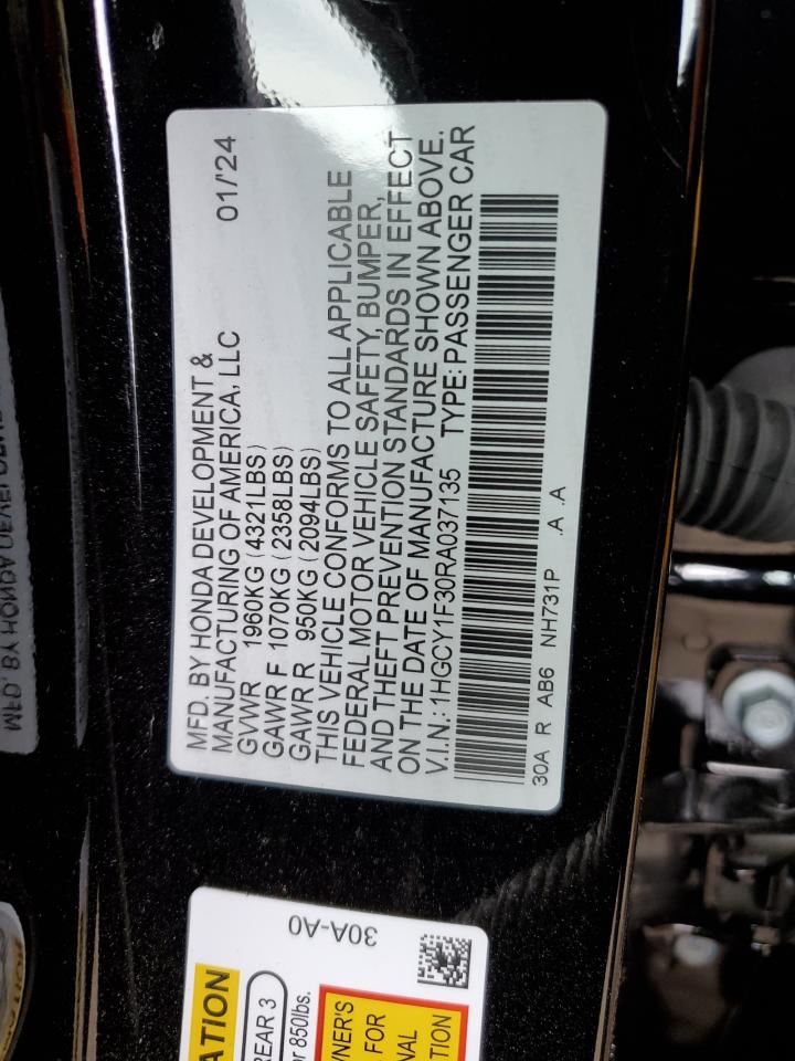 2024 HONDA ACCORD EX VIN:1HGCY1F30RA037135