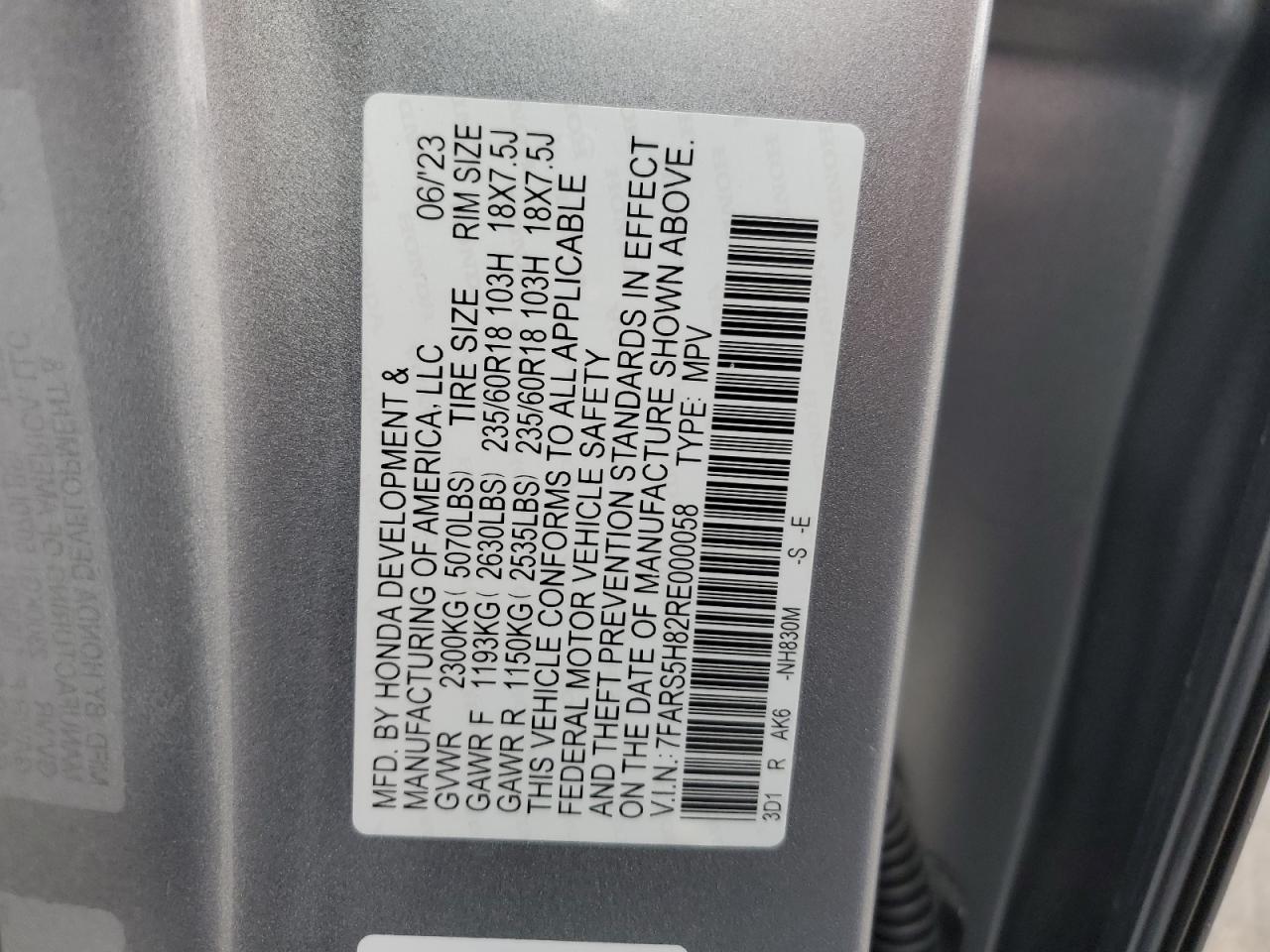 2024 HONDA CR-V SPORT-L VIN:7FARS5H82RE000058