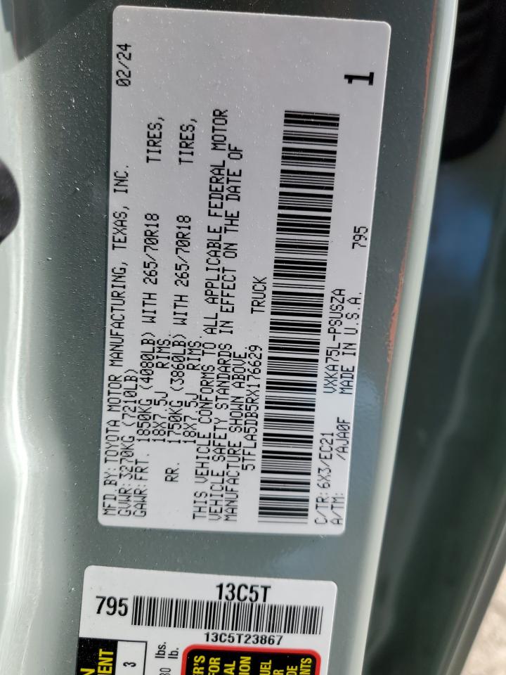 2024 TOYOTA TUNDRA CREWMAX SR VIN:5TFLA5DB5RX176629