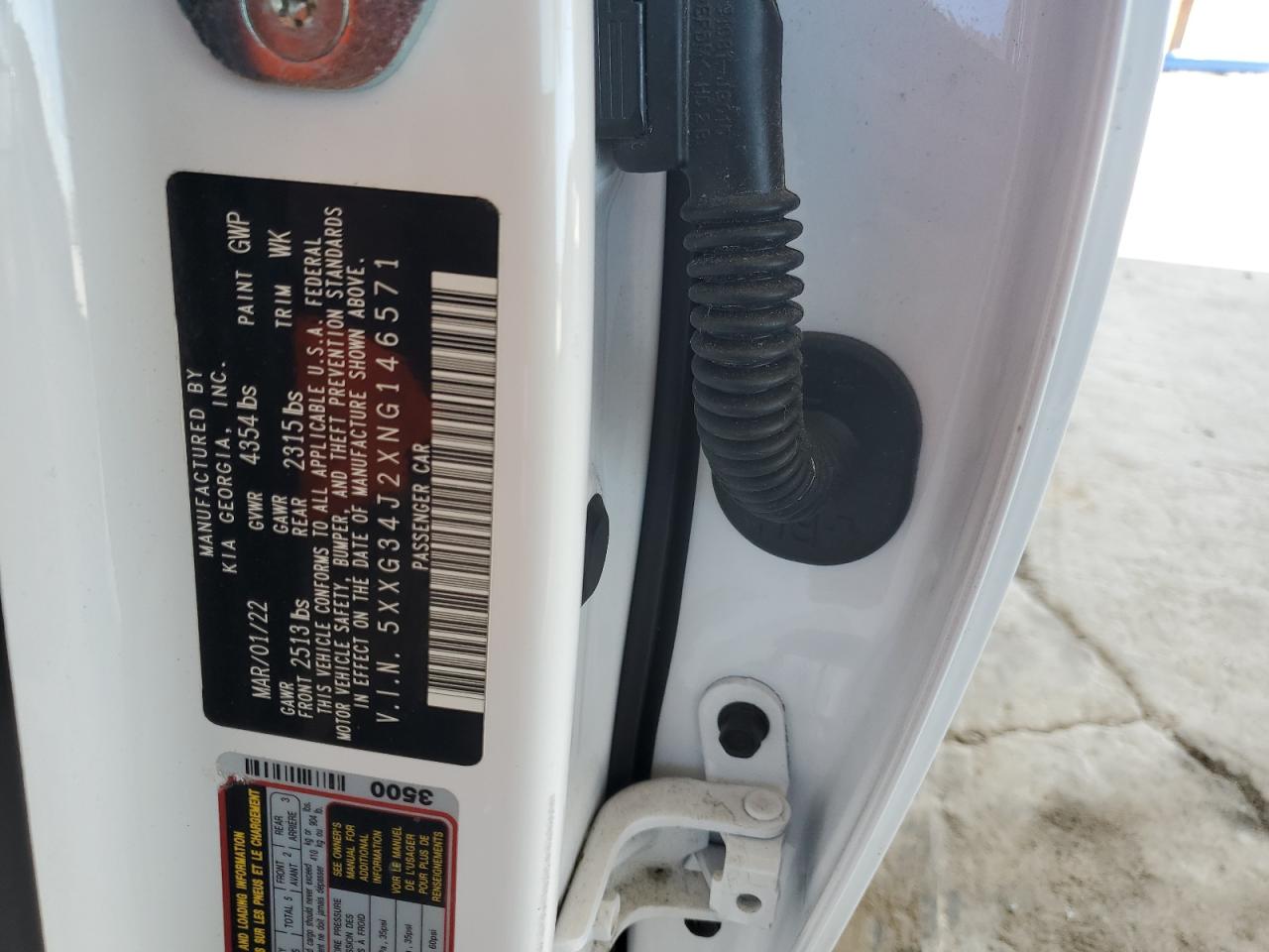 2022 KIA K5 EX VIN:5XXG34J2XNG146571