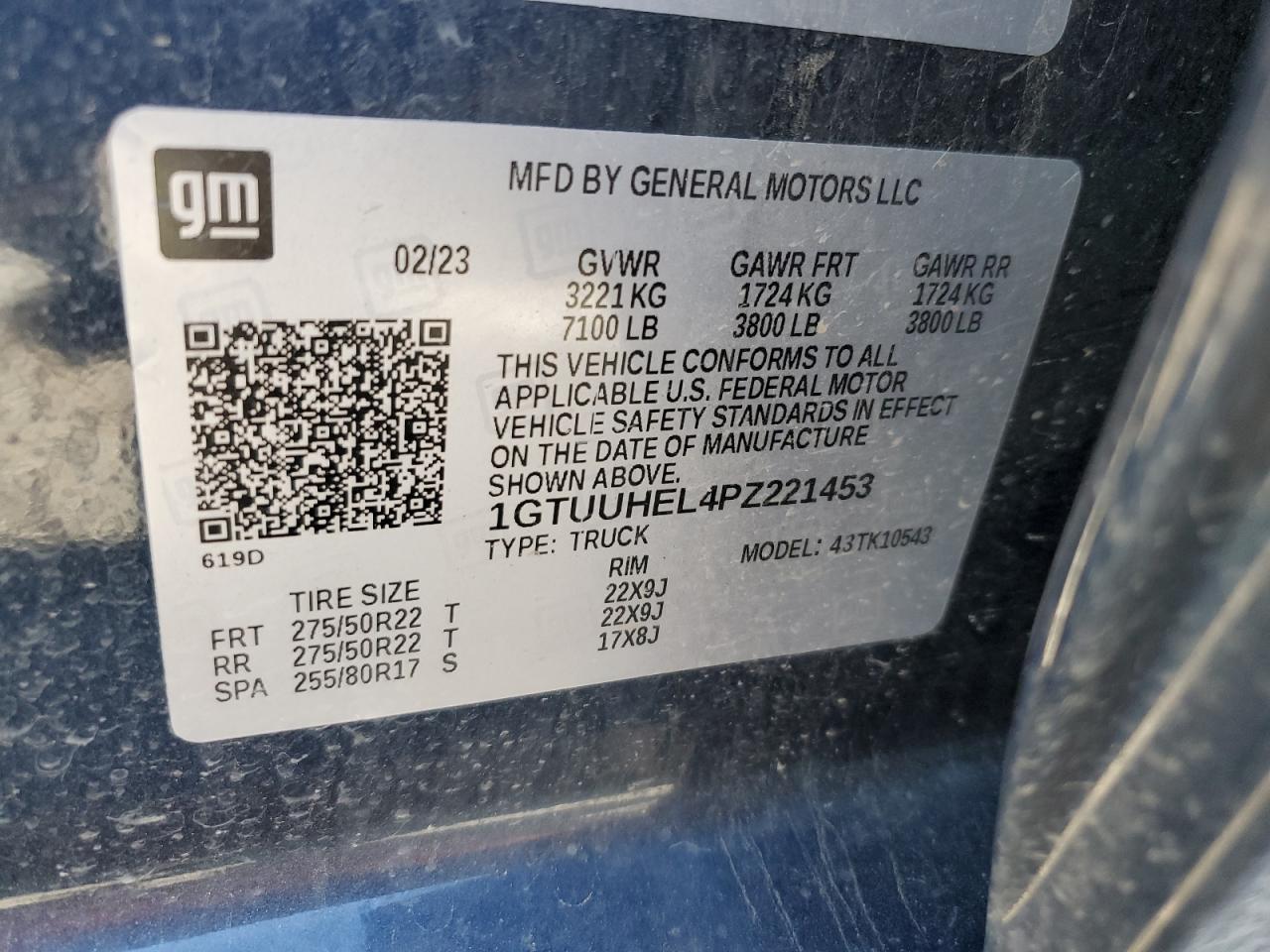 2023 GMC SIERRA K1500 DENALI ULTIMATE VIN:1GTUUHEL4PZ221453