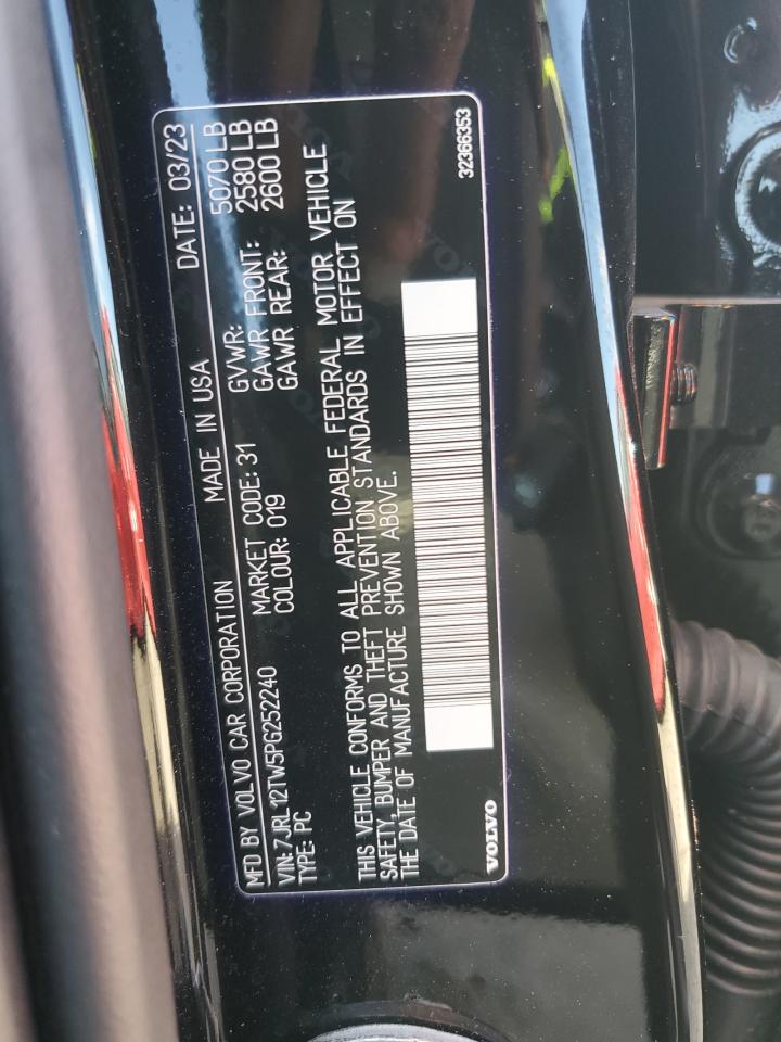 2023 VOLVO S60 PLUS VIN:7JRL12TW5PG252240