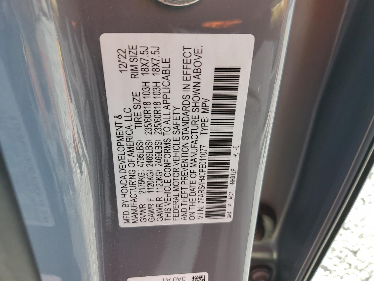 2023 HONDA CR-V EX VIN:7FARS4H40PE011077