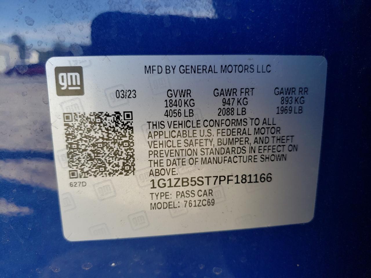 2023 CHEVROLET MALIBU LS VIN:1G1ZB5ST7PF181166